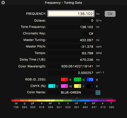 Icosmo Complete - frequency to tuning data converter (Example calculation with frequency = 136.102 Hz)