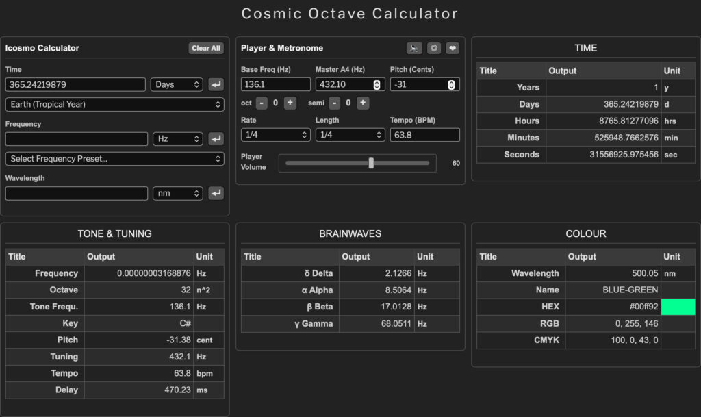 Icosmo Cosmic Octave Calculator