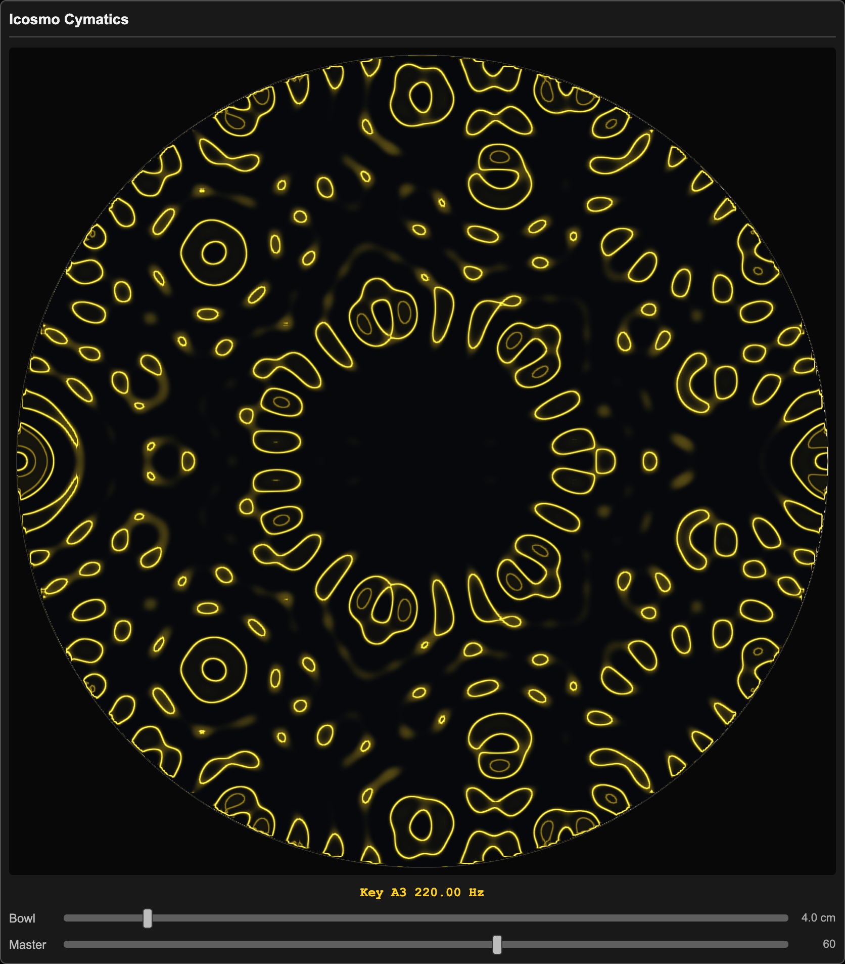 Icosmo Cymatics: the key A3 in the water bowl