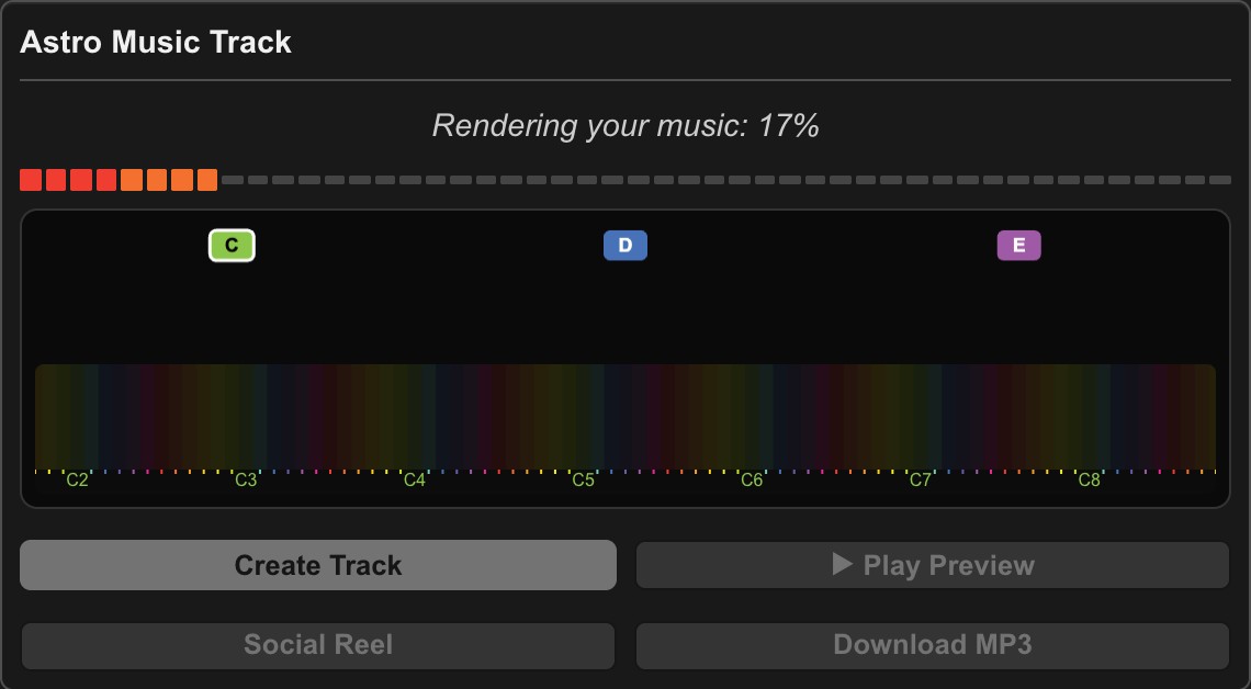 Icosmo Astro Music: the track being rendered