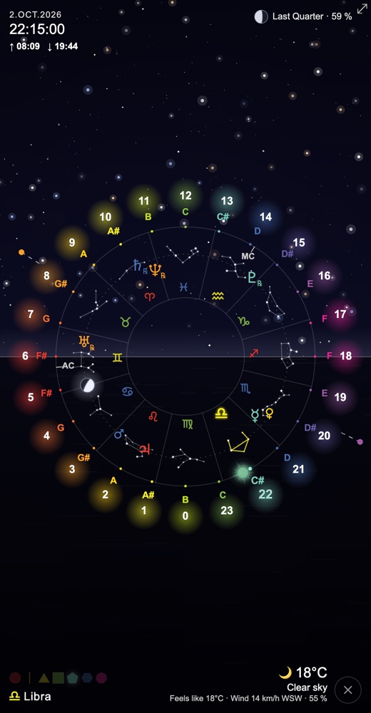 Icosmo Sky Clock on a narrow screen held upright
