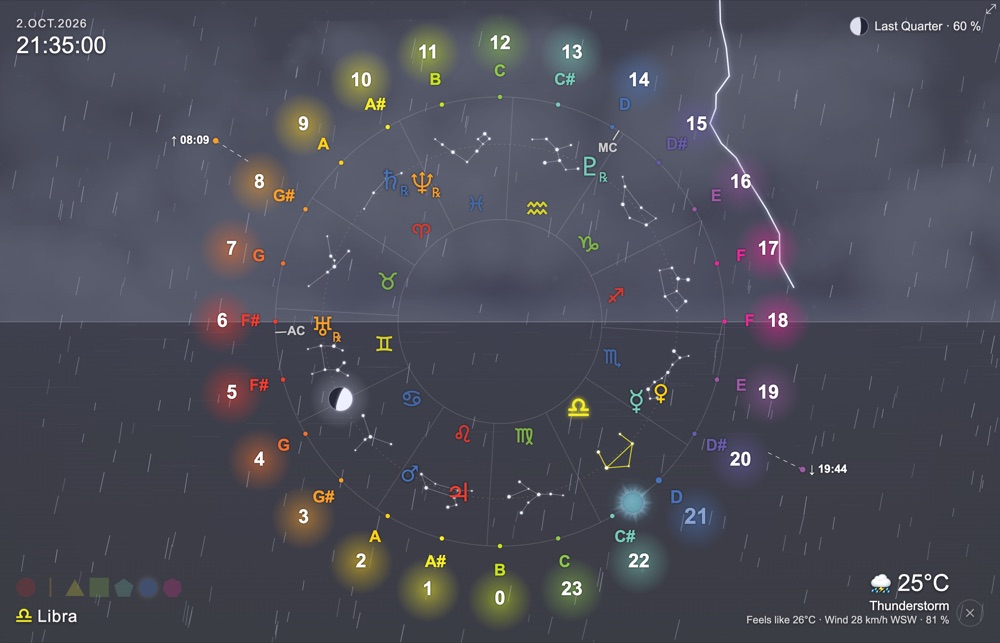 Icosmo Sky Clock: thunderstorm at night with lightning